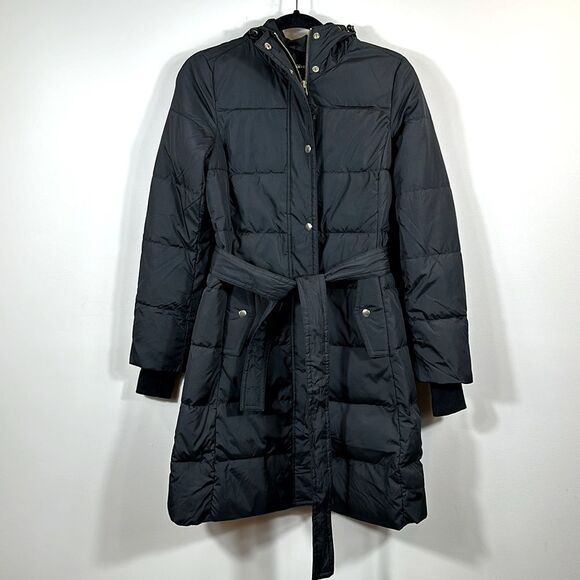 J Crew Mercantile Hooded Puffer Knee Length Black Women Coat Size XXS - Picture 1 of 11